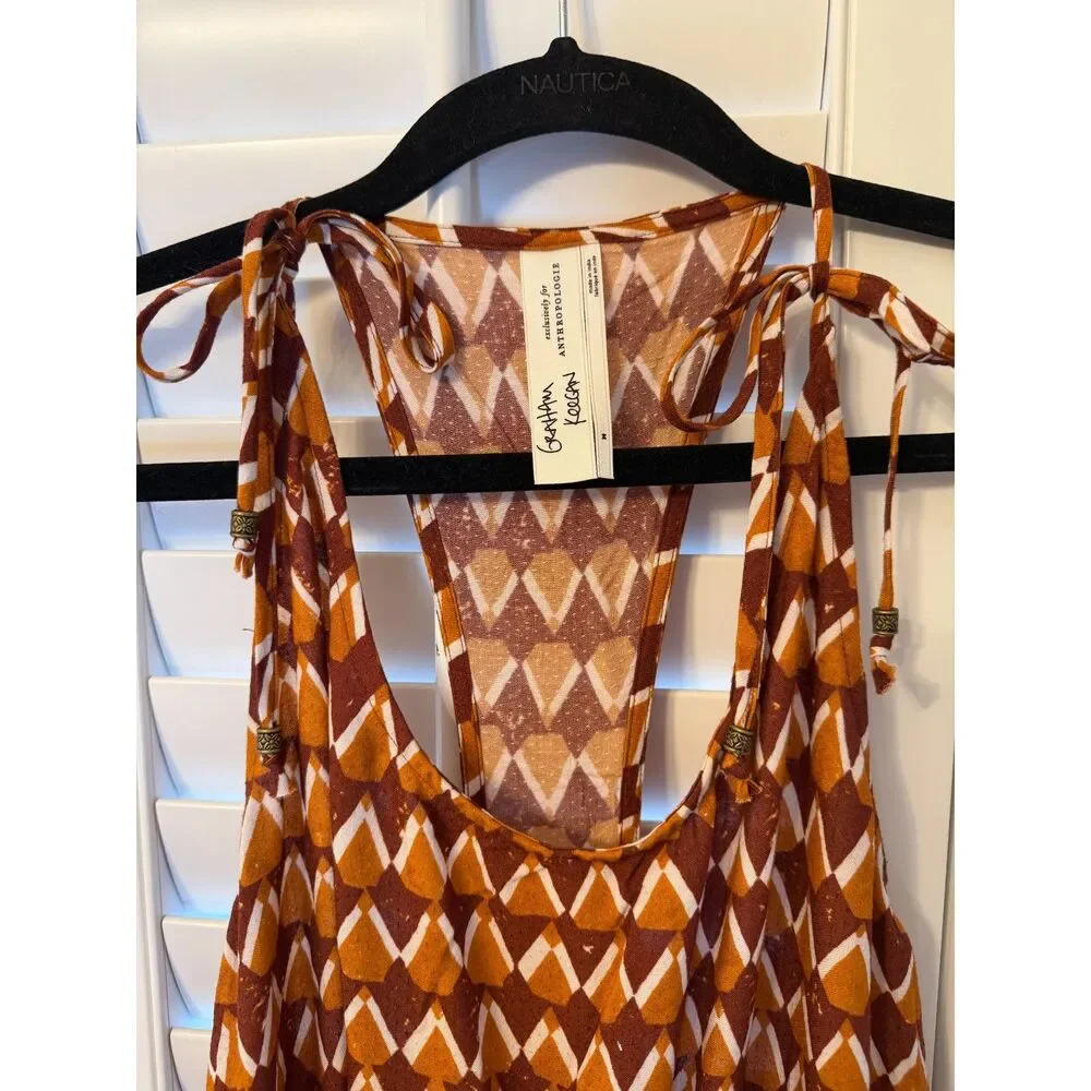 Anthropologie Jumpsuit by Graham Keegan Boho Geometric Chevron Tie Shoulder M